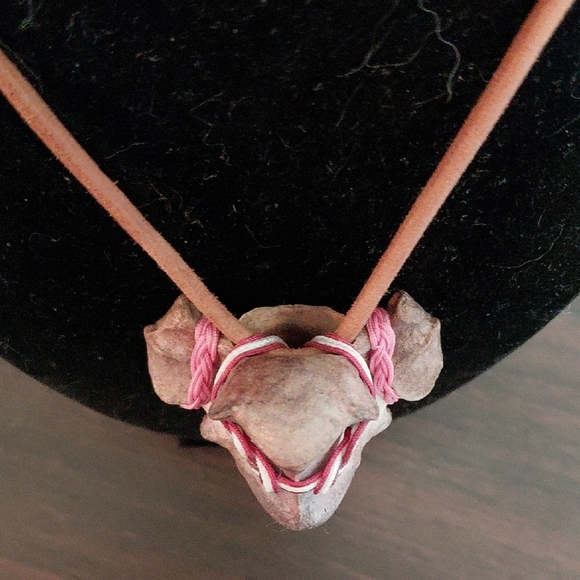 Bohemian Pink Bone Pendant Necklace with Tan Cord - Picture 7 of 7